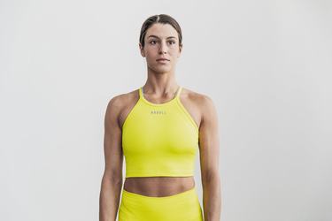 Nobull Halter Crop Neon Ribbed Women's Tank Tops Yellow | Australia (OC0245)